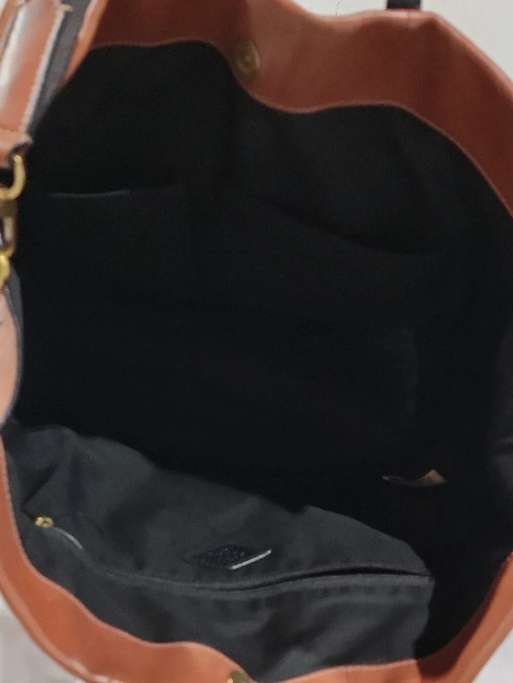 Fossil Carmen Shopper Tote Cognac Leather Tote with Striped Removable Strap
